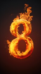 fire number 8 made of fire flames. number eight symbol. isolated on black. hot red and orange symbol