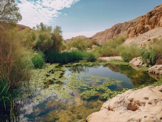 River in the mountains of Sinai, Egypt. Vintage style toned picture