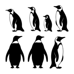 Penguin's black silhouette is set on a white background. Cute penguin vector illustration