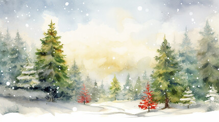 Festive Watercolor Holiday Scene, Festive holiday scene depicted in watercolors, Perfect for seasonal greeting cards, Holiday decor or festive art collections, AI Generated