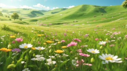 Obraz premium meadow with flowers and mountains