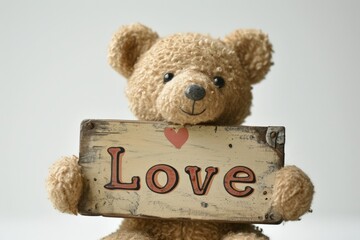 Cute teddy bear holding a sign,with the Love on sign