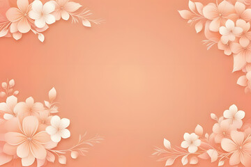 Round frame made of white flowers, leaves, and branches on a Light peach background. Flat lay, top view. Valentine's background