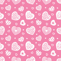 Seamless illustration in the form of a heart with love. Cute romantic pink background with hearts. The texture of the festive background for Valentine's day, romantic wedding design.