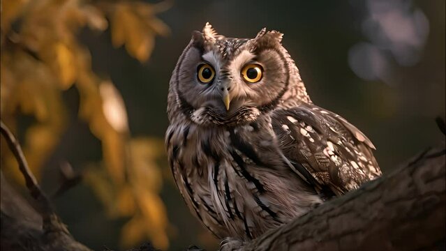 Owl Sitting on Tree Branch, Majestic Creature Observing Its Surroundings