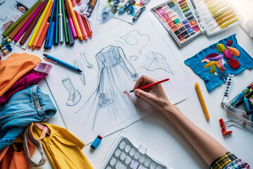 Generative AI illustration of fashion designer hands drawing