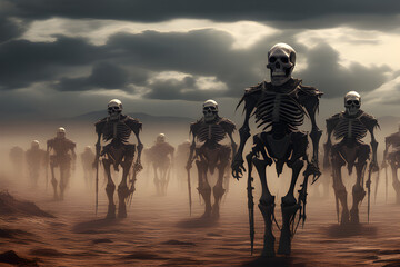 Haunting force of skeletal warriors in the dark