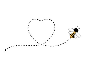illustration of a bee with heart route line contour flying bee	