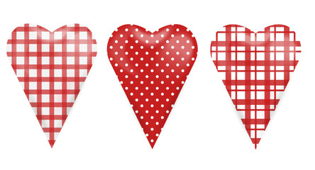 Obraz premium Set fabric hearts. Hearts made of textiles. Hearts in a cell and a dot. For web design, fabric, textiles, gift paper, wrappers, packaging, etc