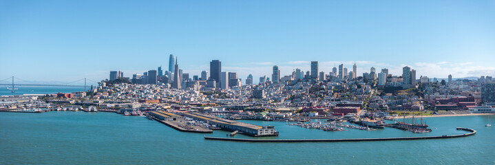 San Francisco Bay At San Francisco In California United States. Megalopolis Downtown Cityscape....