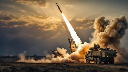 defense system Patriot in the field background
