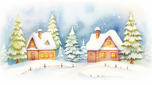 Snow, cartoon drawing, water color style, AI Generated
