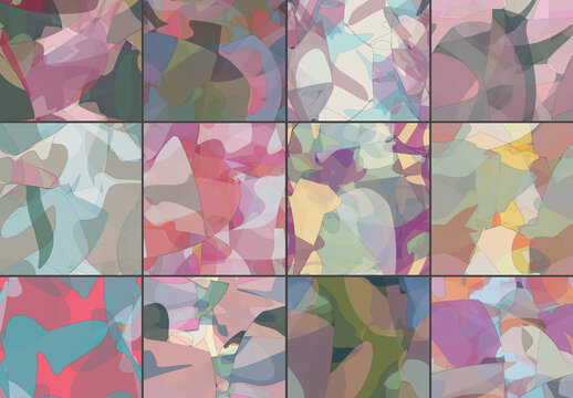 Seamless Pattern Set with Transparent Random Overlapping Wavy Shapes