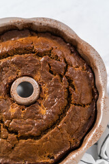 Gingerbread bundt cake with caramel filling