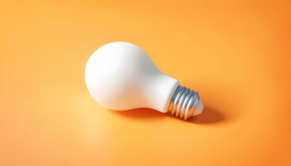 White light bulb on bright orange background Minimalist concept, bright idea concept, isolated lamp	
