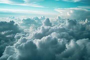 A high-altitude cloud scene with neon sky blue veins in the cloud formations,