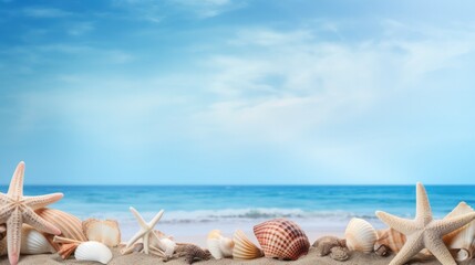 Fototapeta na wymiar Beach scene concept with sea shells and starfish