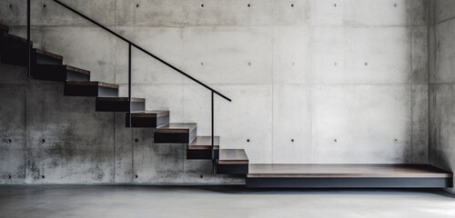 A chic, urban staircase with polished concrete steps and a bold, black metal railing.