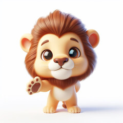 Fototapeta premium 3D baby lion funny cartoon on white background. AI generated