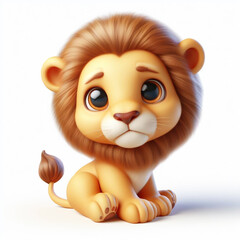 Fototapeta premium 3D baby lion funny cartoon on white background. AI generated