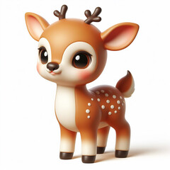 3D funny cartoon baby deer or reindeer on white background. AI generated