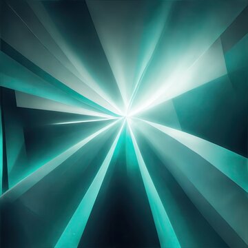 Teal light rays with geometric shapes background © Reazy Studio