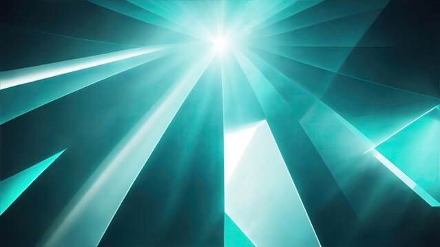 Teal light rays with geometric shapes background © Reazy Studio