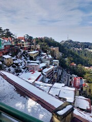 Shimla India Snow View Mountains with beautiful clouds