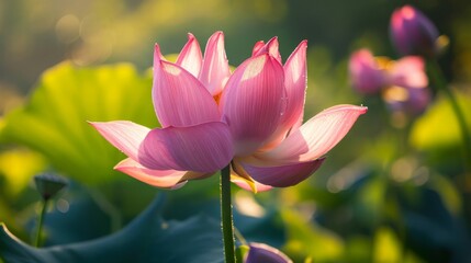 Obraz premium Close Up of Pink Flower in Field