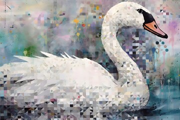 Swan Lake, highly textured, mixed media collage painting, fringe absurdism, Award winning halftone pattern illustration