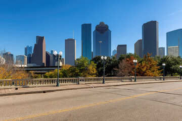 Houston skyline at sunny autumn day in Texas, USA