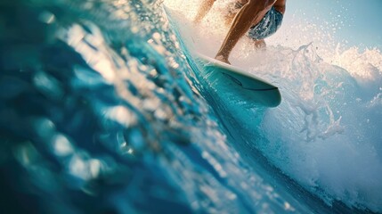 close up surfing in the blue sea. Vacation concept. Outdoor activity 