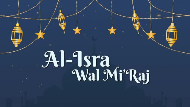 Al Isra' Wal Mi'Raj night journey animation text for bumper opening videos for Muslim celebrations, and can be used for stories on social media. Looping video for Isra' and Mi'raj