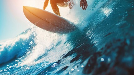 close up surfing in the blue sea. Vacation concept. Outdoor activity  - obrazy, fototapety, plakaty