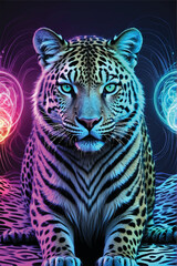 digital style tiger design with neon colors and dark background