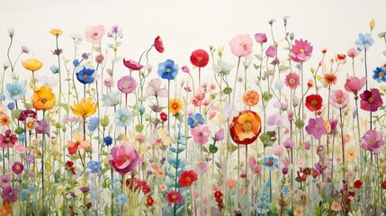 a garden in full bloom, with a variety of colorful flowers set against a pristine white background.