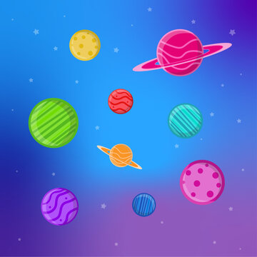 Set de vasios planetas estilo vector flat