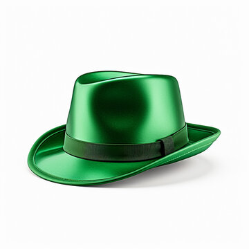 Vector Illustration with 3d Realistic Green Leprechaun Top Hat with Green Clover Shamrock. St. Patrick's Day Concept Design. Classic Retro Vintage Top Hat Isolated on Black Background