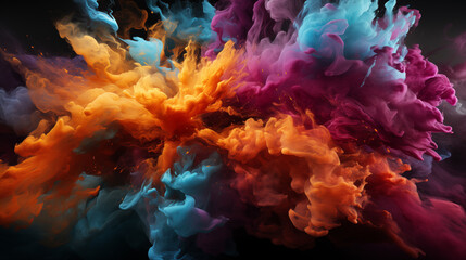Colored powder explosion isolated on black background.