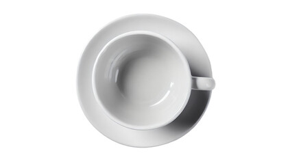 Empty white Cup and saucer isolated on transparent background.