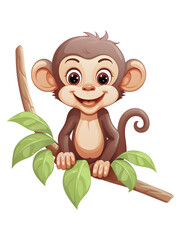 Obraz premium Illustration of a cute monkey sitting on a branch, white background 