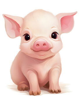 Illustration of a cute mini pig on white background 