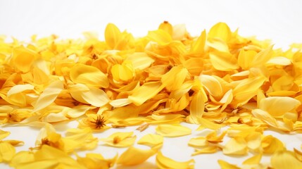 a scattered pile of sunflower petals, their golden warmth contrasting against the purity of a white setting, creating a visual ode to the beauty of summertime blooms.