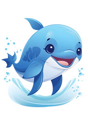 Obraz premium Illustration of a blue and cute dolphin on white background 