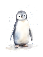 Obraz premium Watercolor illustration of a cute Pinguin on white background