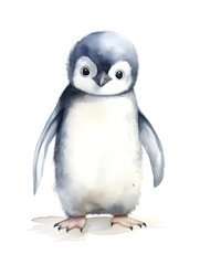 Watercolor illustration of a cute Pinguin on white background