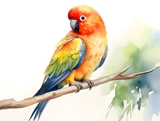 Watercolor illustration of a cute parrot on white background