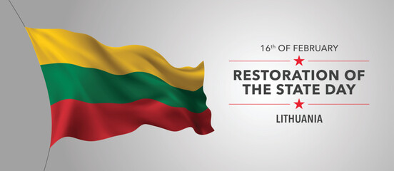 Lithuania happy Restoration of the state day greeting card, banner with template text vector illustration - obrazy, fototapety, plakaty