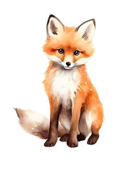 Obraz premium Watercolor illustration of a fox on white background 