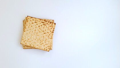 top view of matza,
jewish Passover (Pesach)
 holiday concept. on a white background
with free space for text